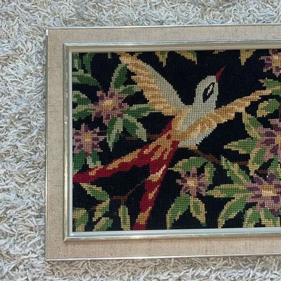 Vintage Cross Stitch Framed Tapestry Birds 11x15 Frame - Picture 4 of 10